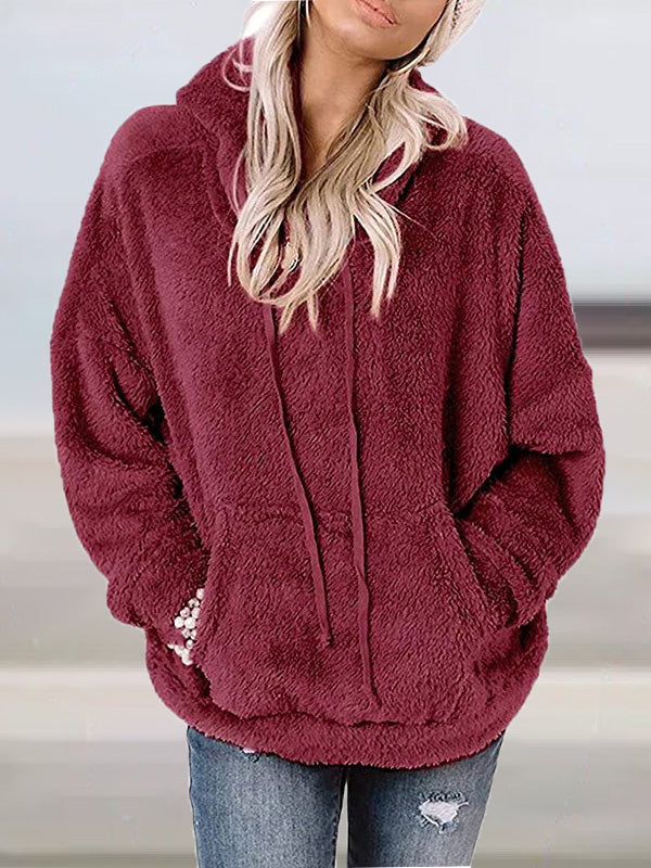 Women's Hoodies Solid Plush Pocket Long-Sleeve Hoody