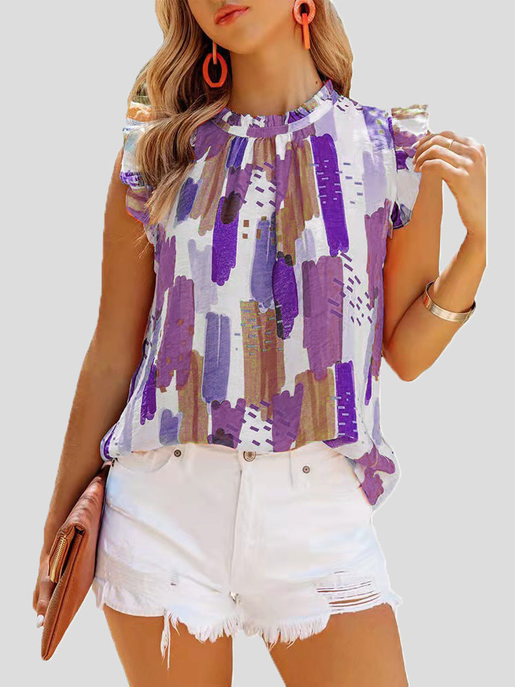 Women's Blouses Casual Multicolor Print Sleeveless Chiffon Blouse