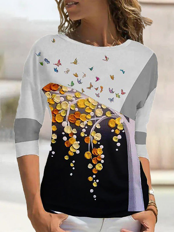 Women's T-Shirts Printed Crew Neck Long Sleeve Casual T-Shirt