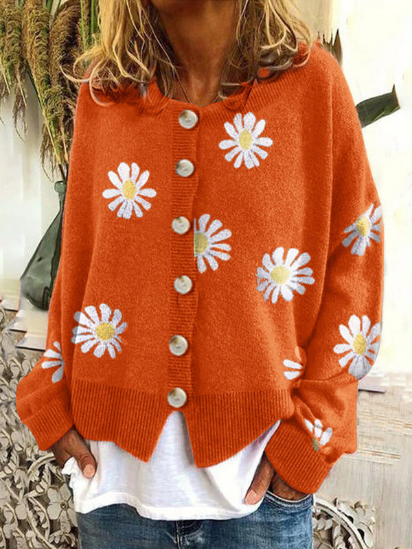 Women's Cardigans Daisy Button Long Sleeve Sweater Cardigan