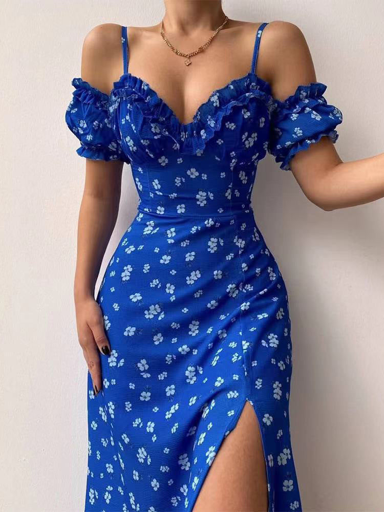 Women's Dresses Floral Print Sling Off-The-Shoulder Slit Dress