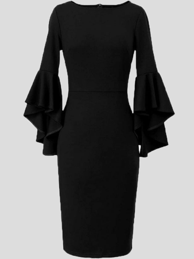 Women's Dresses Solid Ruffle Sleeve Slim Fit Dress