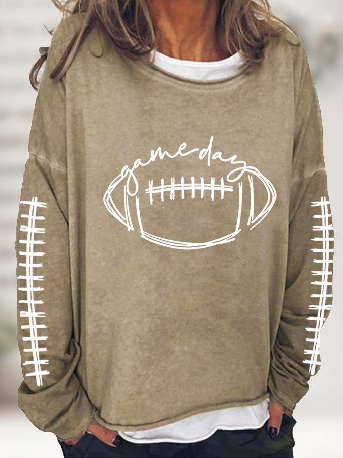 Women's T-Shirts Rugby Print Crew Neck Long Sleeve Casual T-Shirt