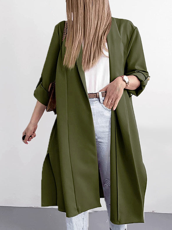 Women's Cardigans Solid Lapel 3/4 Sleeve Slit Cardigan