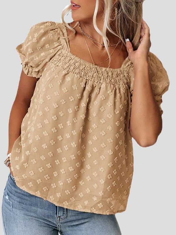 Women's Blouses Jacquard Square Neck Chiffon Blouse