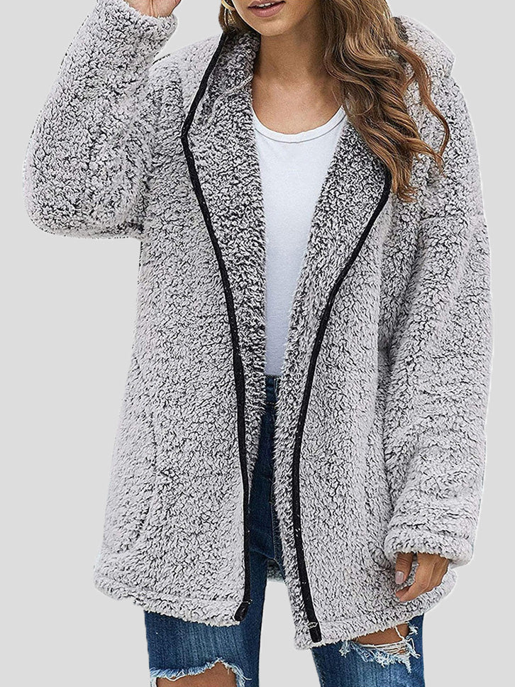 Women's Coats Casual Solid Lapel Plush Hoodie Coats