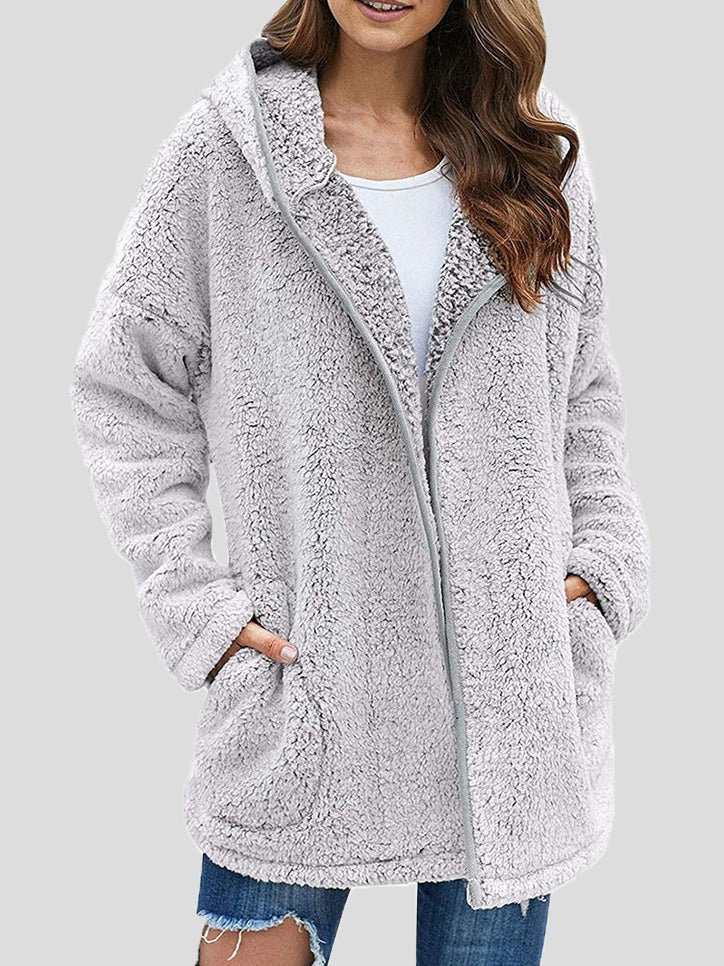 Women's Coats Casual Solid Lapel Plush Hoodie Coats