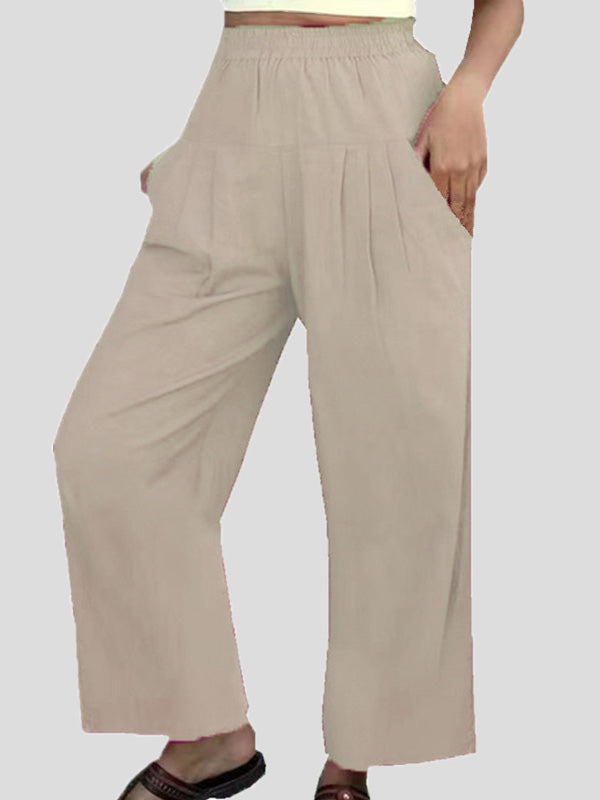 Women's Pants Casual Solid High Waist Wide Leg Pants