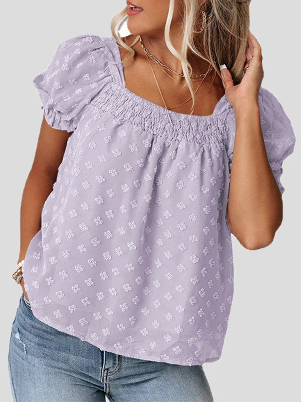 Women's Blouses Jacquard Square Neck Chiffon Blouse