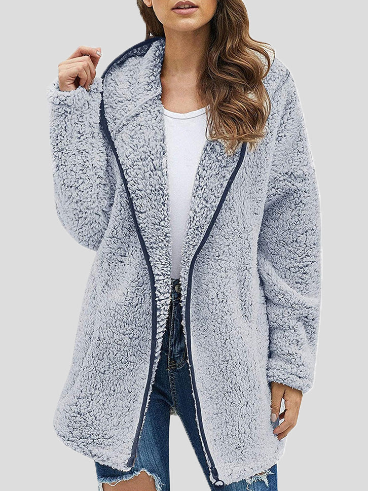 Women's Coats Casual Solid Lapel Plush Hoodie Coats