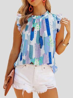 Women's Blouses Casual Multicolor Print Sleeveless Chiffon Blouse