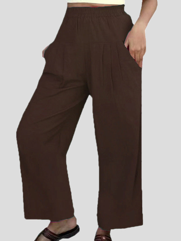 Women's Pants Casual Solid High Waist Wide Leg Pants