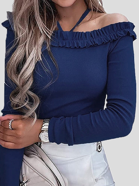 Women's T-Shirts Halter One-Shoulder Long Sleeve T-Shirt