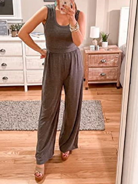 Women's Jumpsuits Casual U-Neck Sleeveless Wide-Leg Jumpsuit