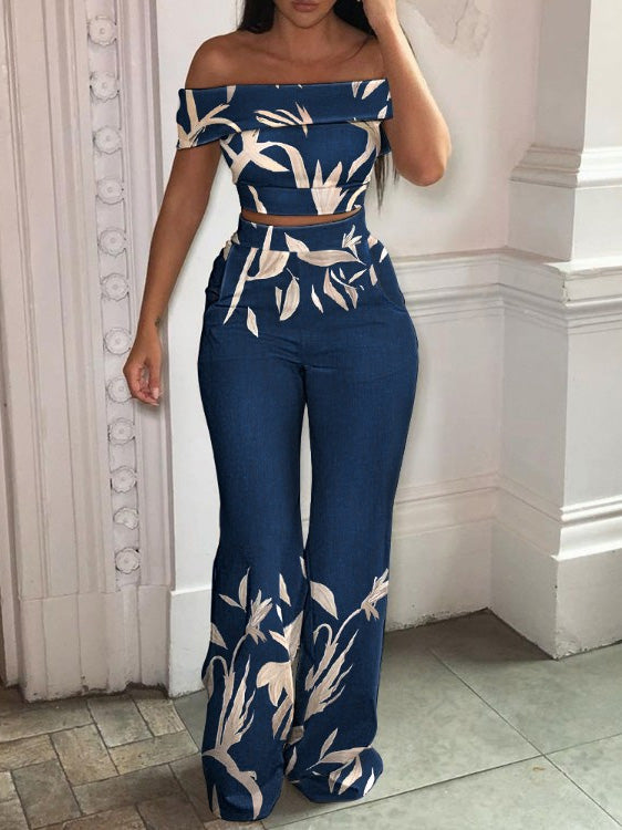 Women's Sets Crop Boat Neck Top & Wide Leg Pants Two-Piece Set