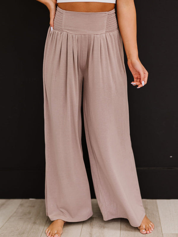 Women's Pants Casual Solid Elastic High Waist Wide Leg Pants