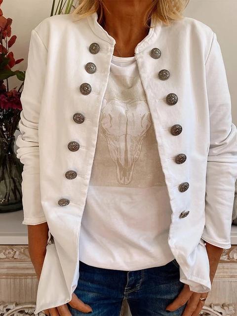 Cotton Stand Collar Short Fitted Blazer Jacket