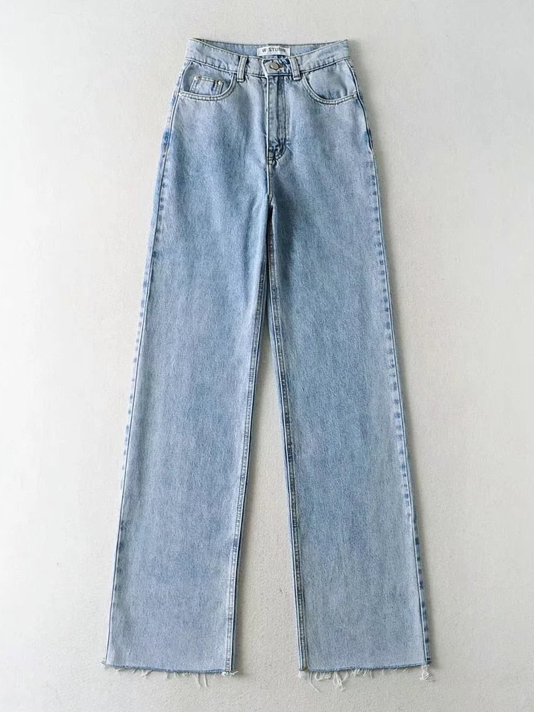 Fashion Straight Leg High Waist Baggy Denim Jean Pants