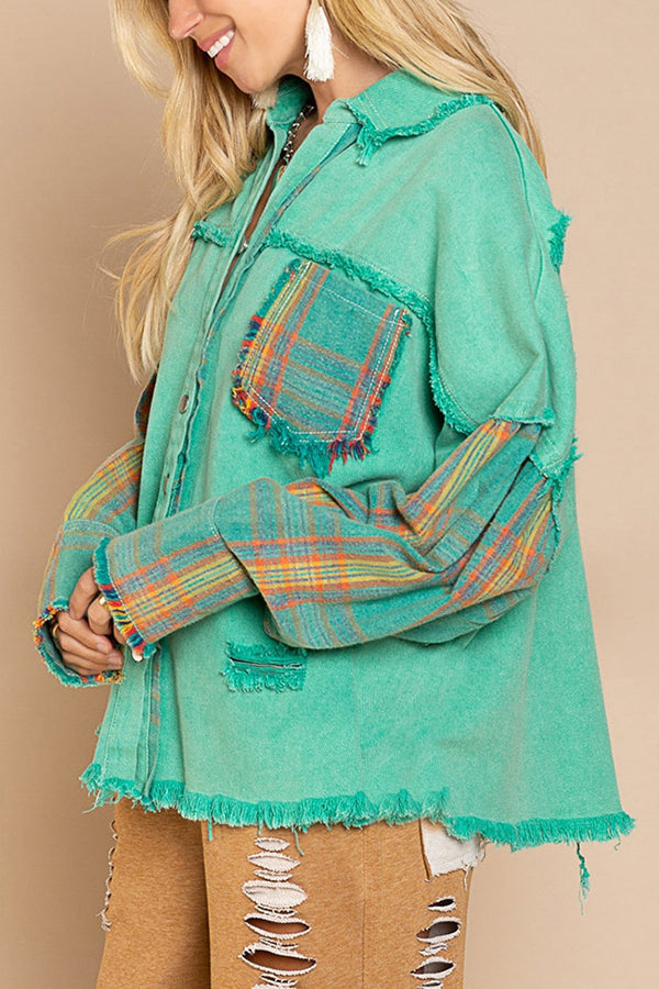 Forest Morning Plaid Button Front Shacket