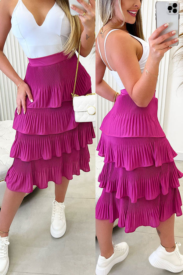 Pleated Tiered Midi Skirt