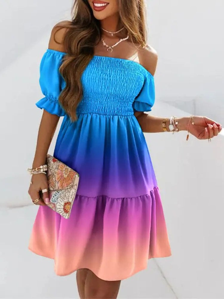 Casual Collar Elegant Ruffle Hem Off Shoulder Mini Dress