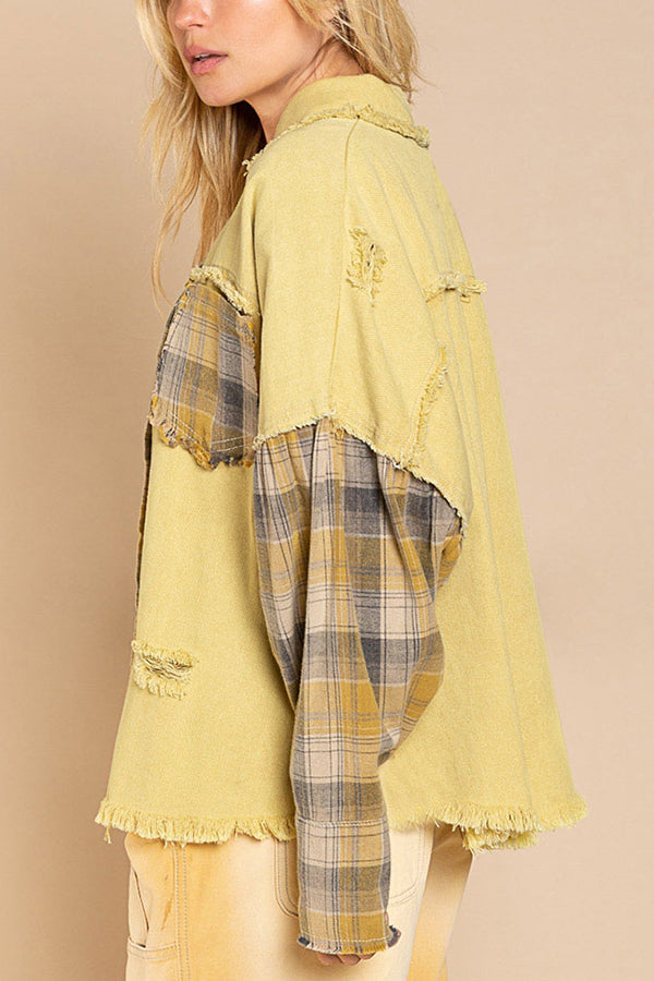 Forest Morning Plaid Button Front Shacket