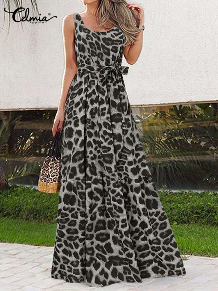 Casual Sexy Sleeveless Leopard Print Maxi Dress