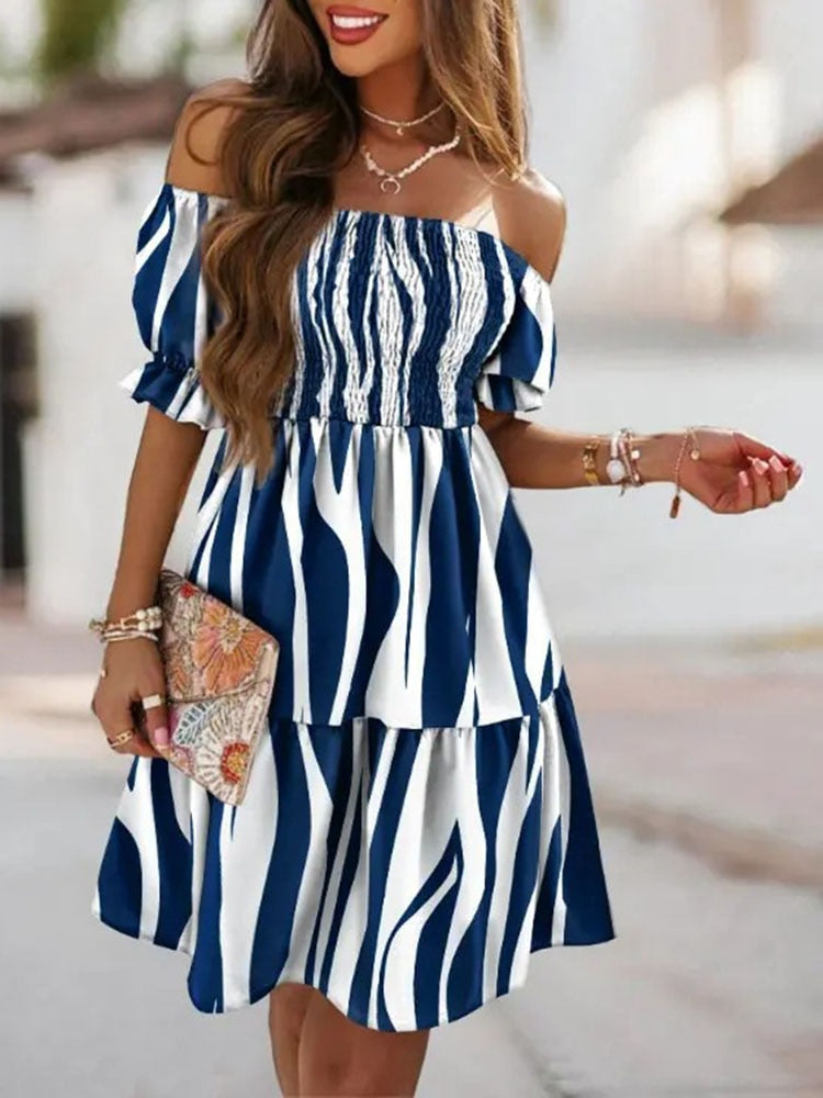 Casual Collar Elegant Ruffle Hem Off Shoulder Mini Dress