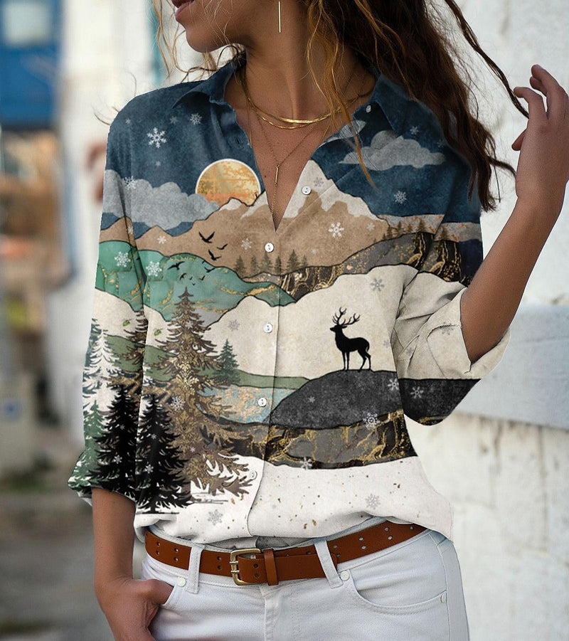 Fashion Long Sleeve Button Down Floral Blouse Top