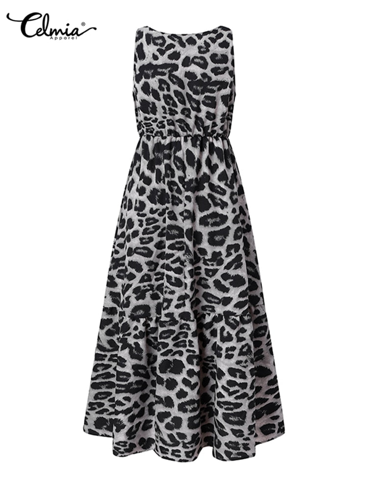 Casual Sexy Sleeveless Leopard Print Maxi Dress