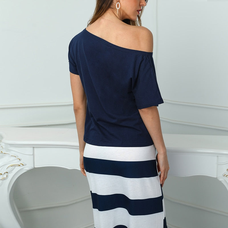 Casual Sexy Slash Ankle-Length Slim Striped Dress