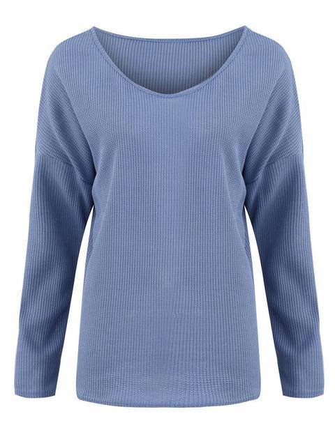 Solid Ribbed V-Neck Lightweight Sweaters