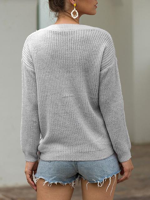 Solid V-neck Knitted Lightweight Sweater