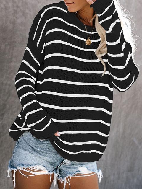 Striped Round Neck Loose Lightweight Pullover