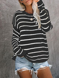 Striped Round Neck Loose Lightweight Pullover