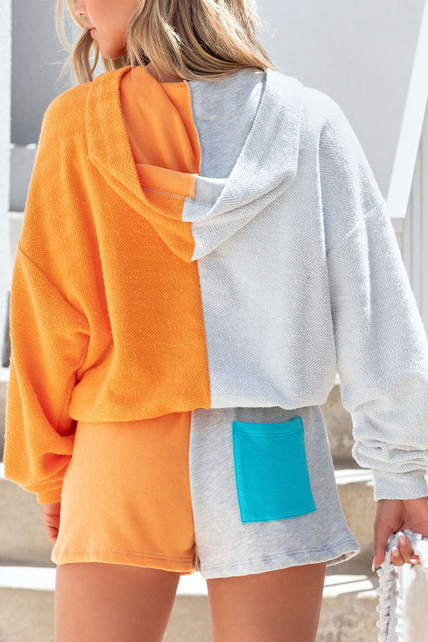 Seasons Change Color Block Hoodie Shorts Set