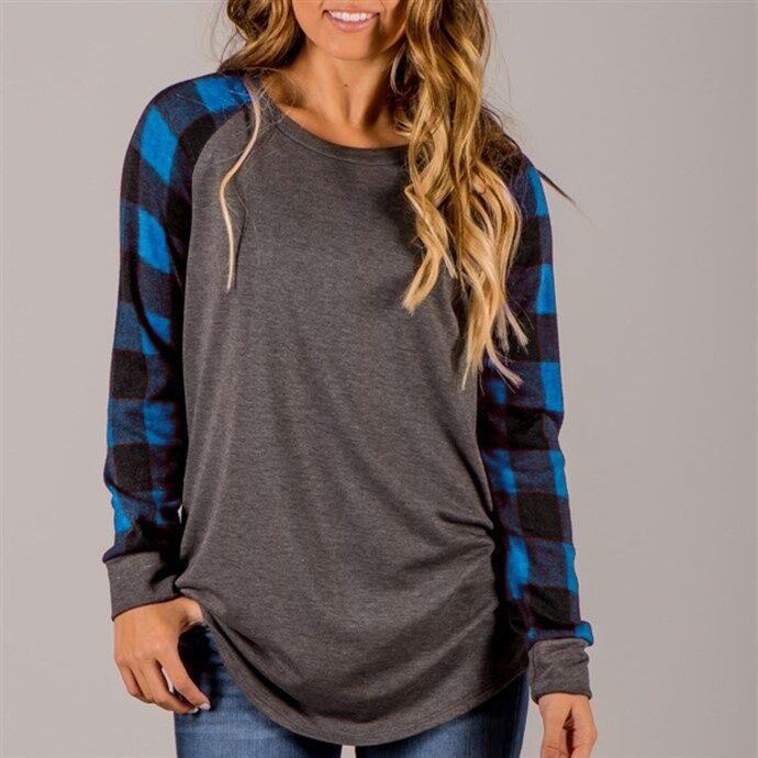 Wheat Plaid Long Sleeve Pullover Crew Neck Top