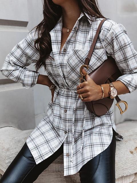 Plaid Curve Hem Botton Up Shirt