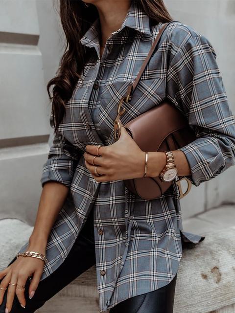 Plaid Curve Hem Botton Up Shirt