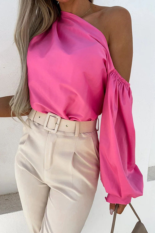 One Shoulder Puff Sleeve Blouse