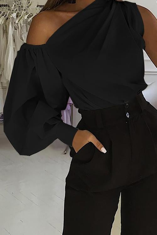 One Shoulder Puff Sleeve Blouse