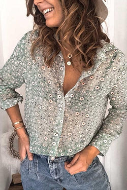 Floral Print Button Long Sleeve T Shirt