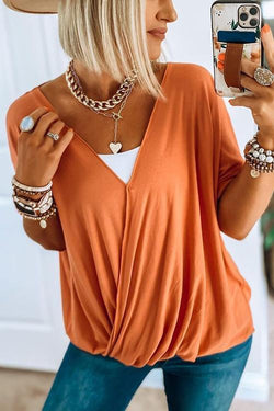 Crossover Short Sleeve Blouse