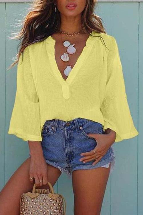 Linen V Neck Loose Blouse