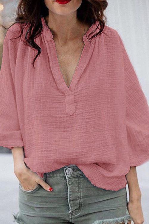 Linen V Neck Loose Blouse