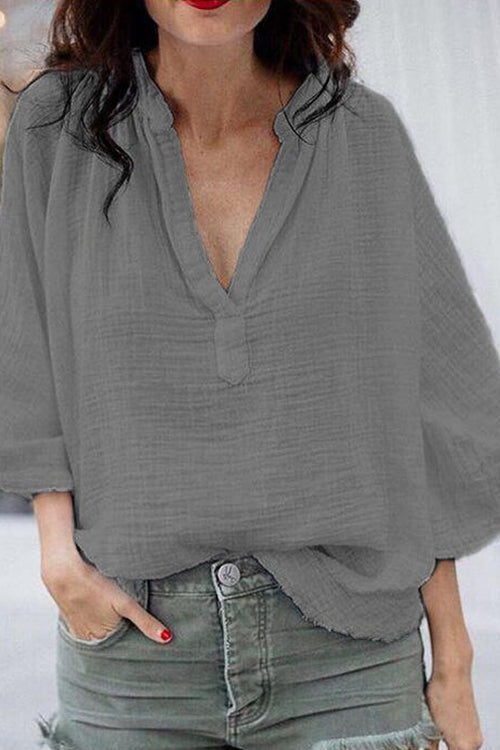 Linen V Neck Loose Blouse