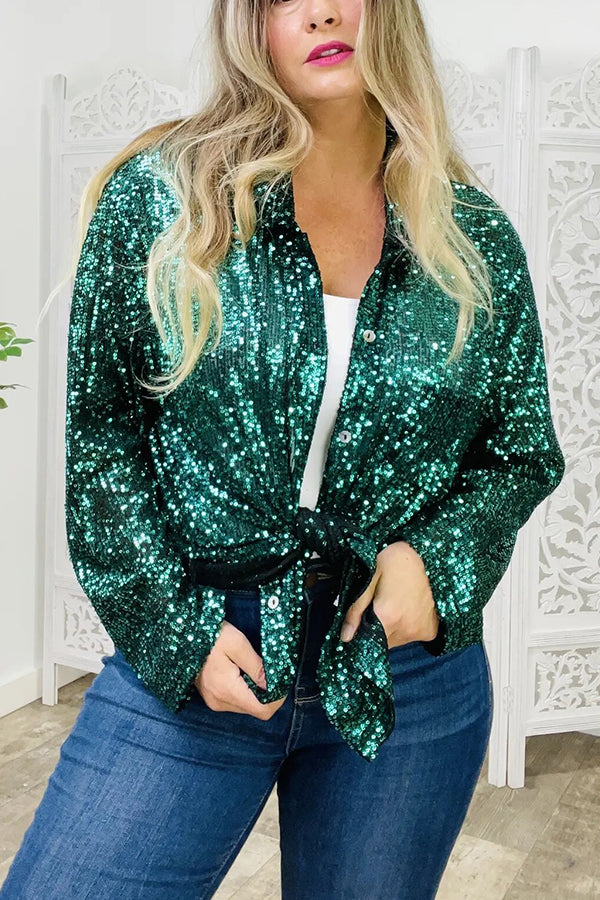 Sequin Oversized Button Shirt