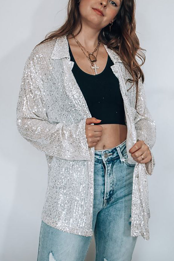 Sequin Oversized Button Shirt