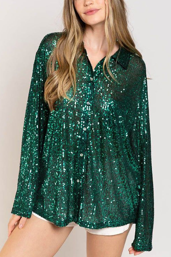 Sequin Oversized Button Shirt