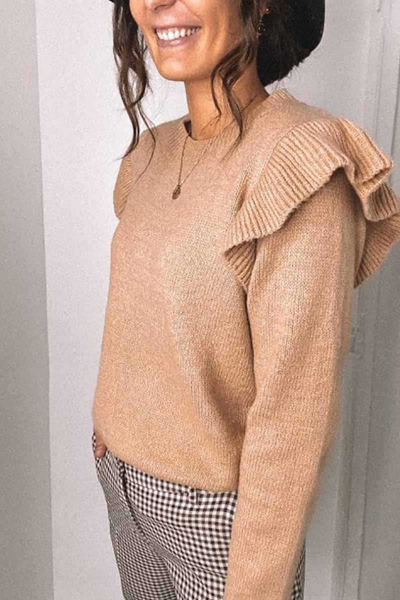 Solid Color Ruffle Knitted Sweater